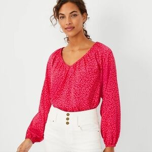 Ann Taylor Jubilee Leopard Print Shirred V-Neck Top M